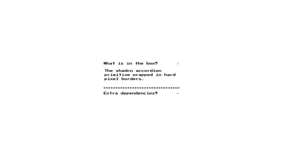 Harness screenshot of 8bitcn-accordion at 1440 pixels wide
