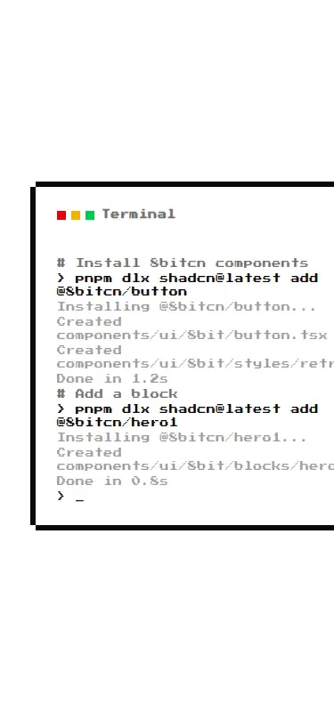Harness screenshot of 8bitcn-advanced1 at 375 pixels wide