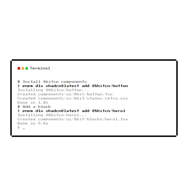 Harness screenshot of 8bitcn-advanced1 at 768 pixels wide