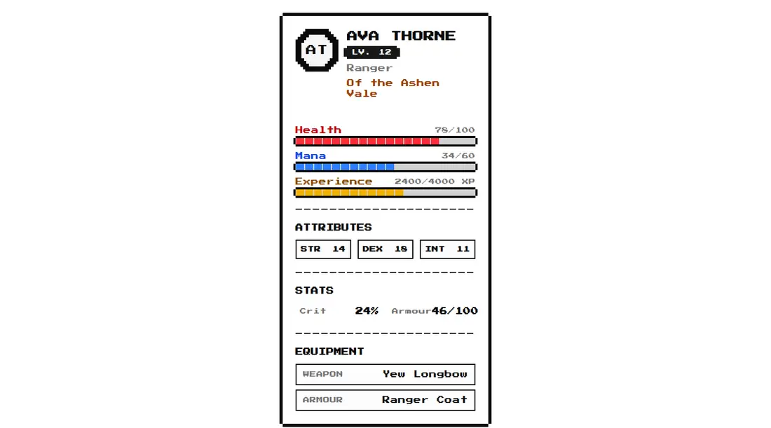 Harness screenshot of 8bitcn-character-sheet at 1440 pixels wide