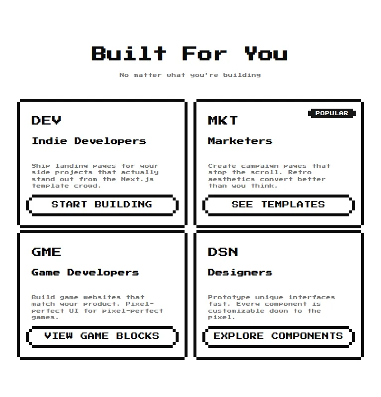 Harness screenshot of 8bitcn-cta2 at 768 pixels wide