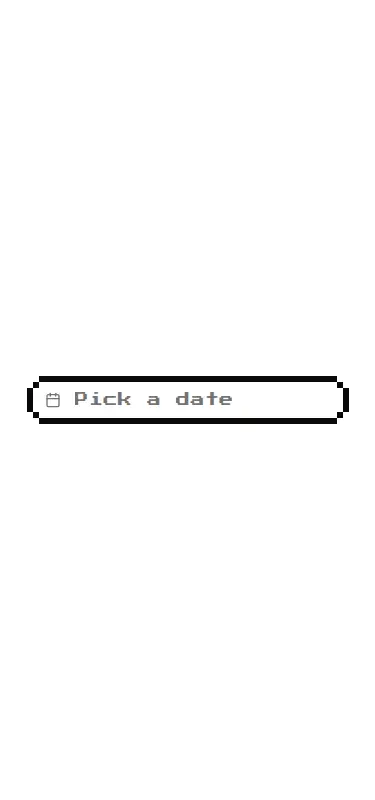 Harness screenshot of 8bitcn-date-picker at 375 pixels wide