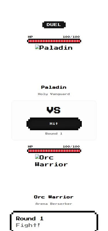 Harness screenshot of 8bitcn-duel-block at 375 pixels wide