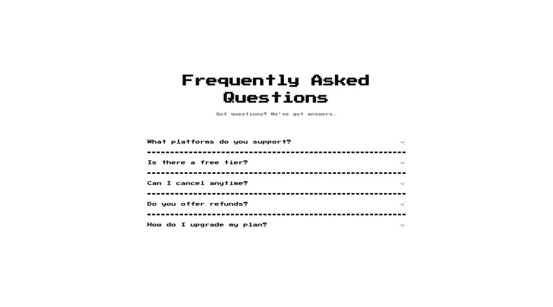 Harness screenshot of 8bitcn-faq1 at 1440 pixels wide