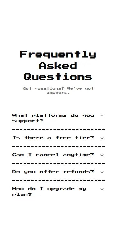 Harness screenshot of 8bitcn-faq1 at 375 pixels wide