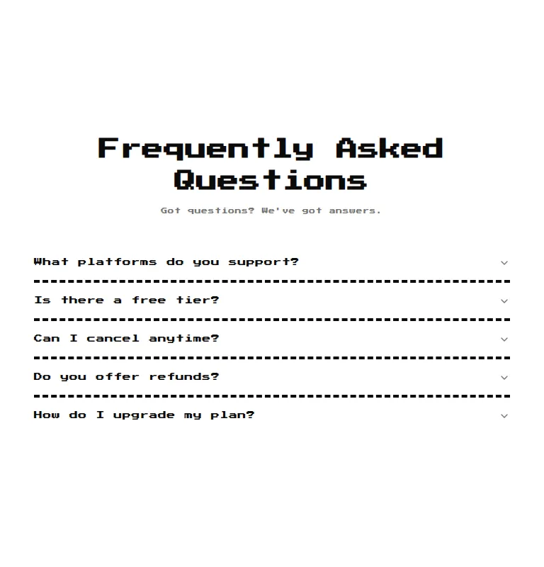 Harness screenshot of 8bitcn-faq1 at 768 pixels wide