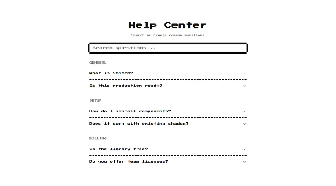Harness screenshot of 8bitcn-faq3 at 1440 pixels wide