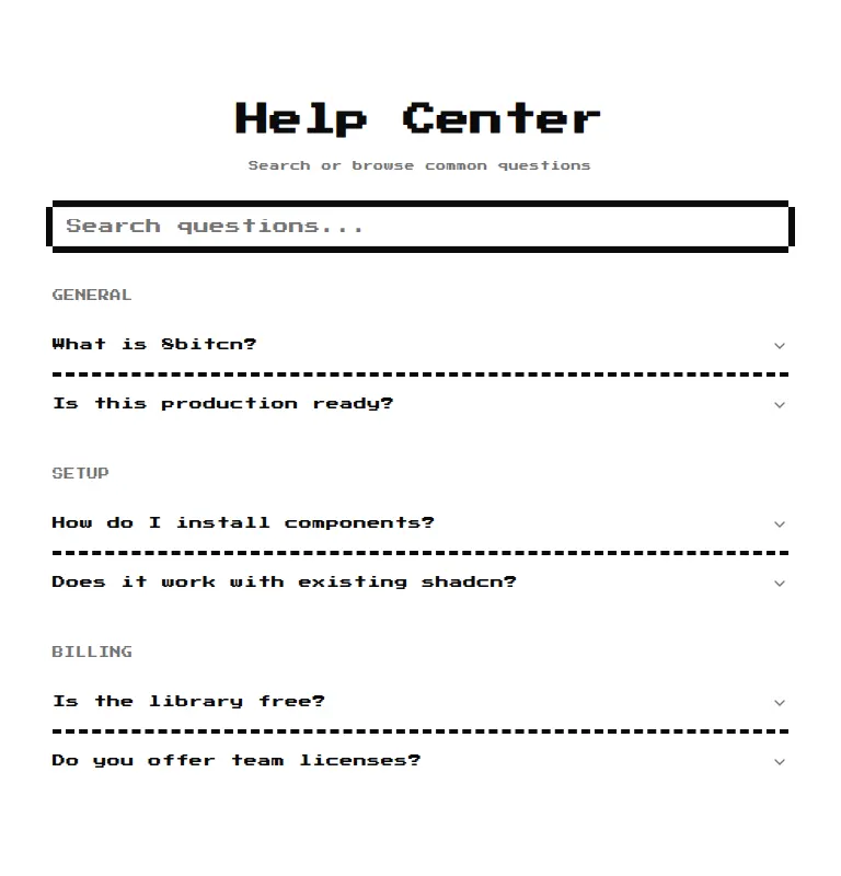 Harness screenshot of 8bitcn-faq3 at 768 pixels wide