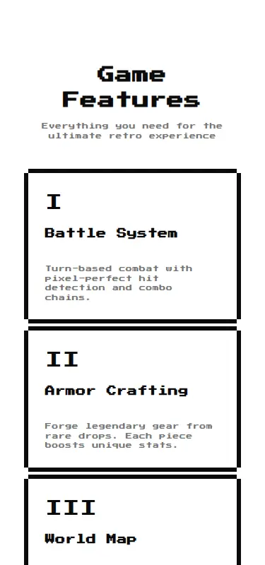 Harness screenshot of 8bitcn-feature1 at 375 pixels wide