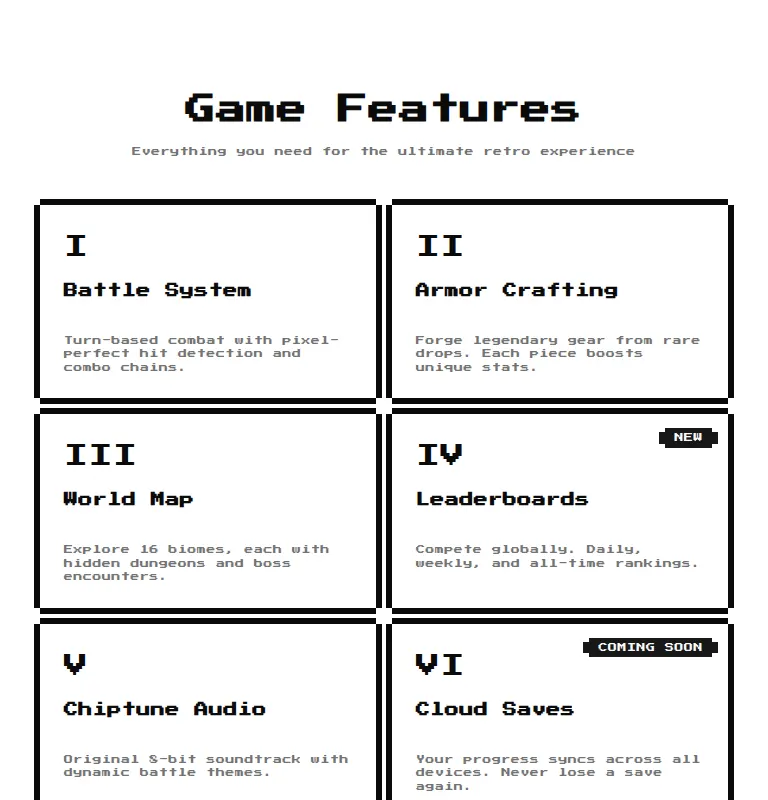 Harness screenshot of 8bitcn-feature1 at 768 pixels wide