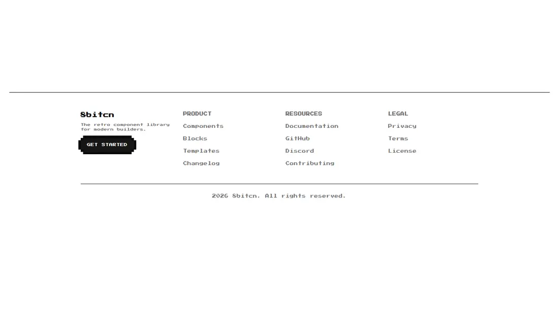 Harness screenshot of 8bitcn-footer1 at 1440 pixels wide