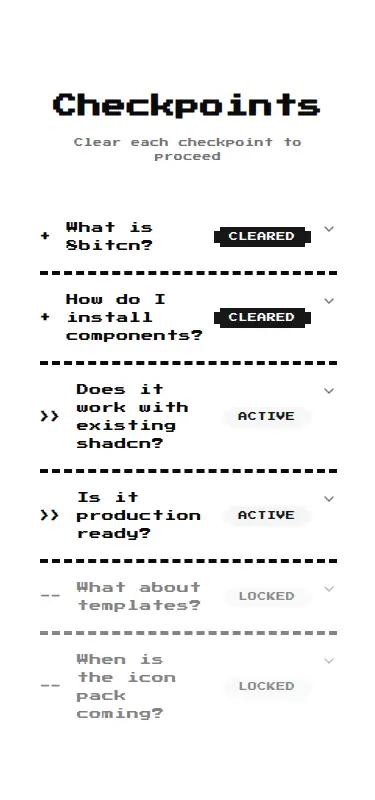 Harness screenshot of 8bitcn-game-faq1 at 375 pixels wide