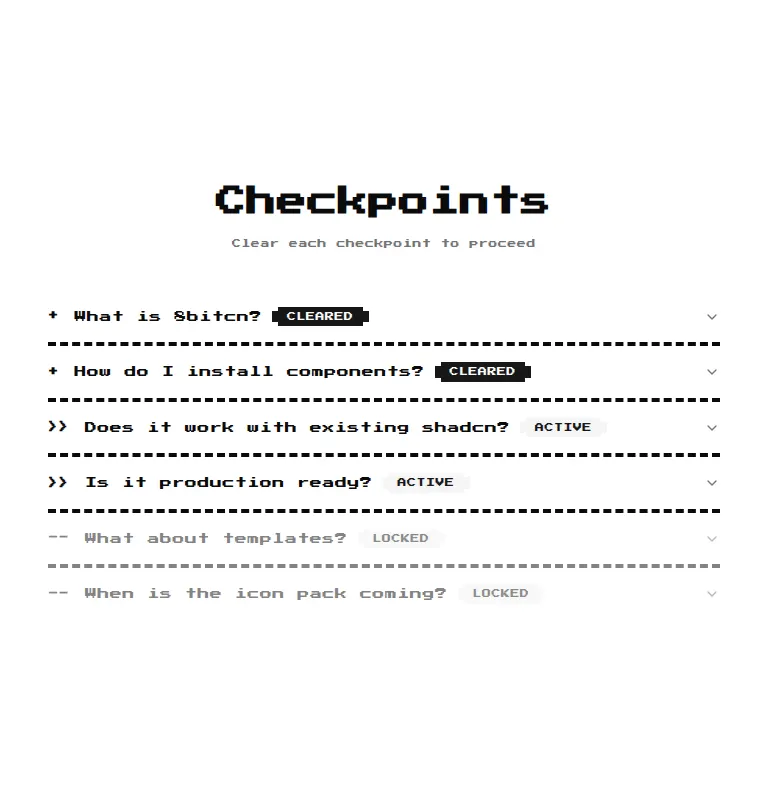 Harness screenshot of 8bitcn-game-faq1 at 768 pixels wide
