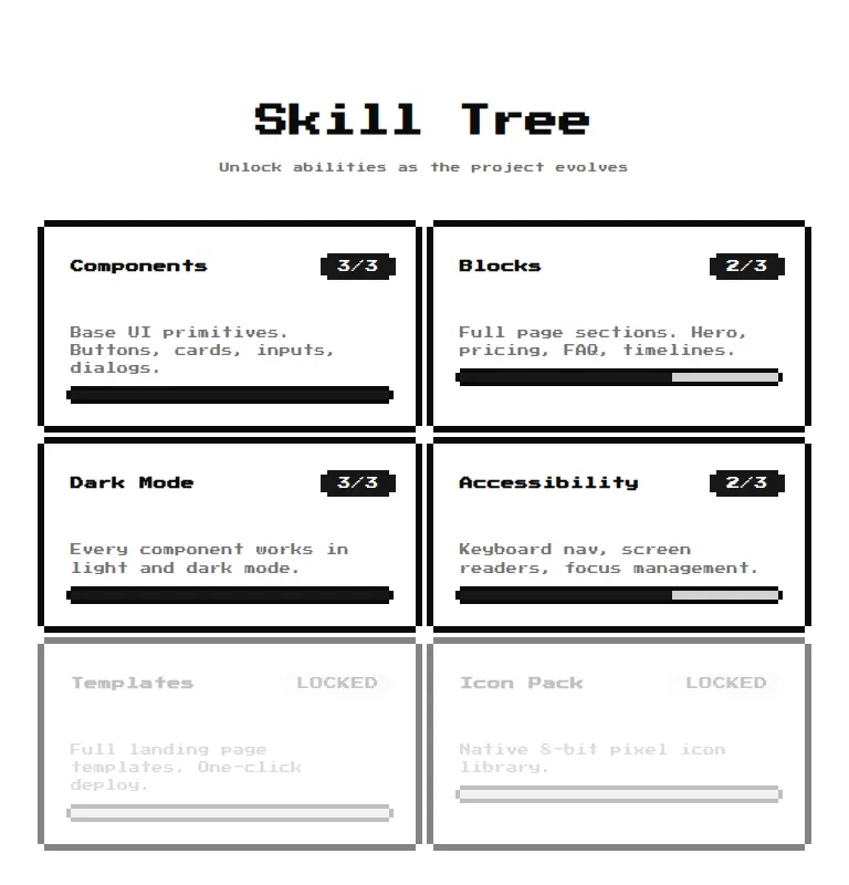 Harness screenshot of 8bitcn-game-features1 at 768 pixels wide