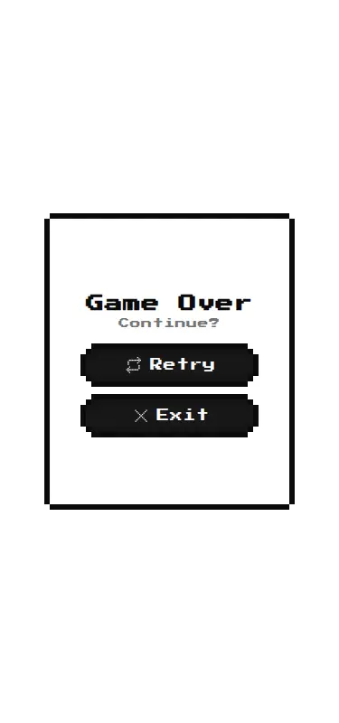 Harness screenshot of 8bitcn-game-over at 375 pixels wide