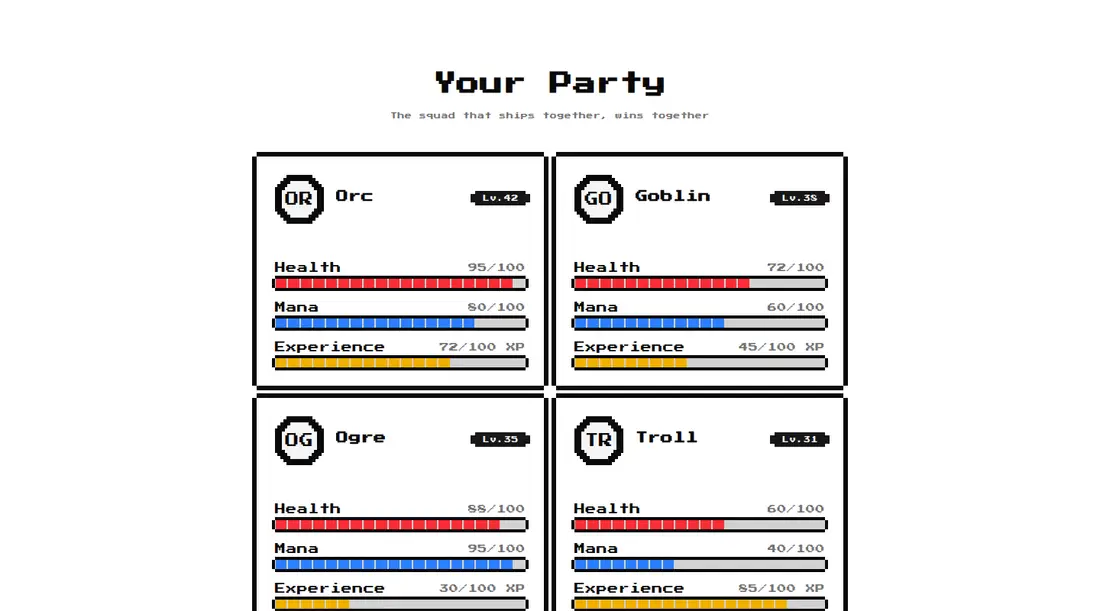 Harness screenshot of 8bitcn-game-team1 at 1440 pixels wide