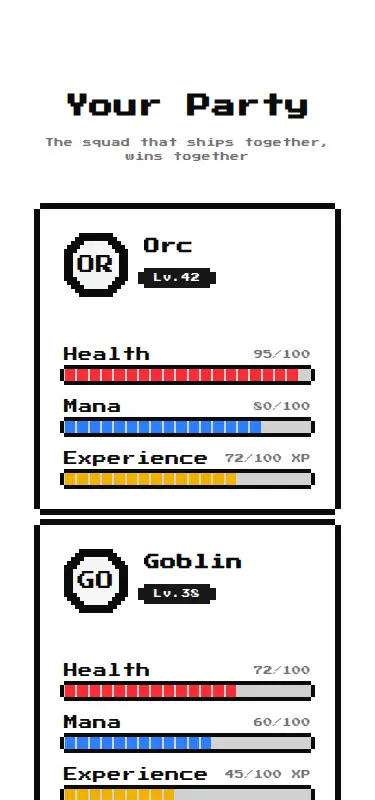 Harness screenshot of 8bitcn-game-team1 at 375 pixels wide