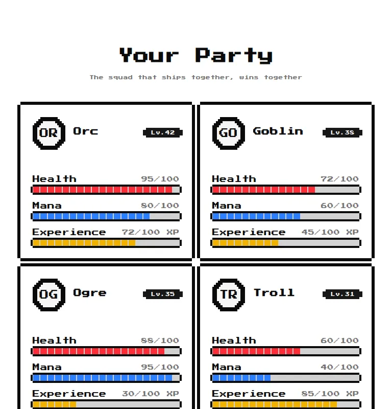 Harness screenshot of 8bitcn-game-team1 at 768 pixels wide