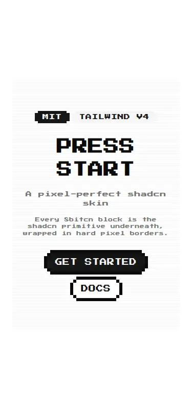 Harness screenshot of 8bitcn-hero1 at 375 pixels wide