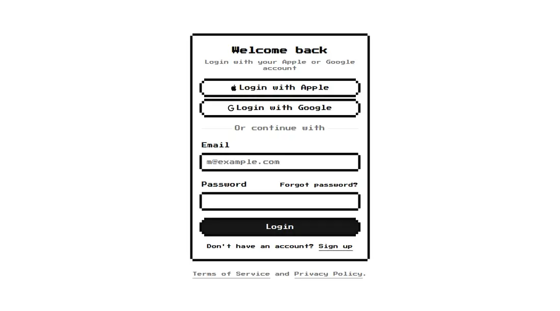 Harness screenshot of 8bitcn-login-form-2 at 1440 pixels wide