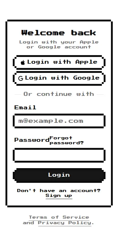 Harness screenshot of 8bitcn-login-form-2 at 375 pixels wide