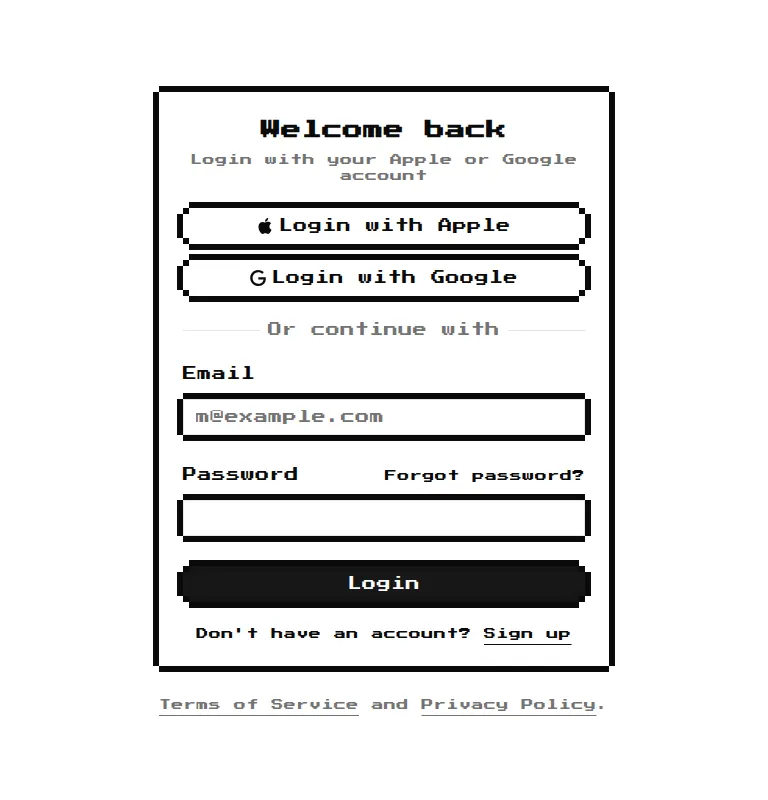 Harness screenshot of 8bitcn-login-form-2 at 768 pixels wide
