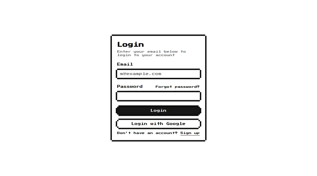 Harness screenshot of 8bitcn-login-form at 1440 pixels wide