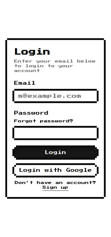 Harness screenshot of 8bitcn-login-form at 375 pixels wide