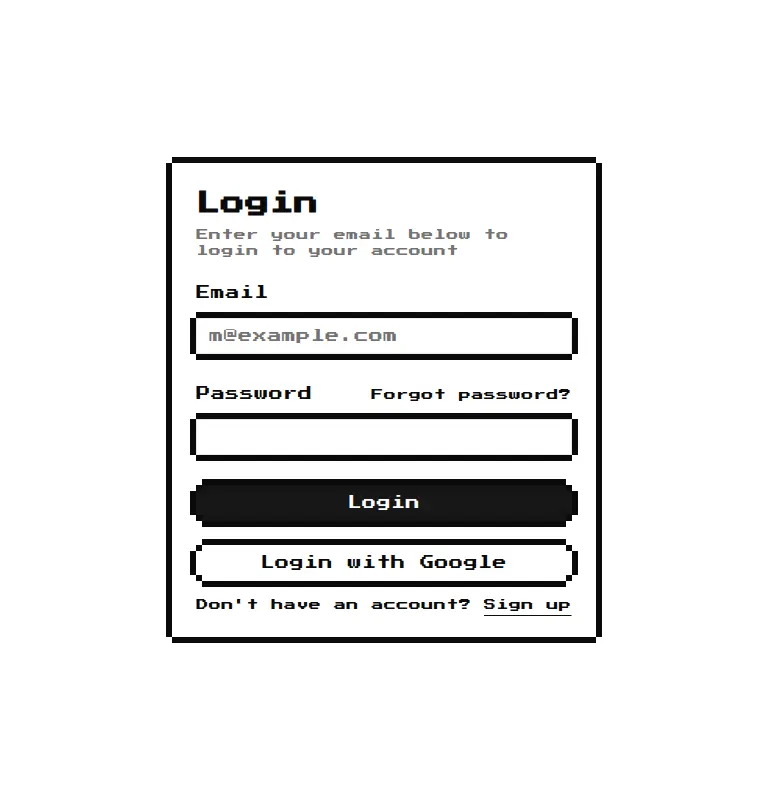 Harness screenshot of 8bitcn-login-form at 768 pixels wide