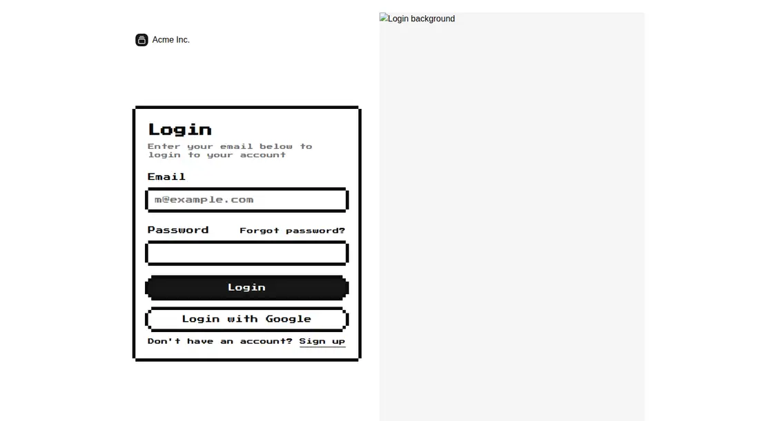Harness screenshot of 8bitcn-login-page at 1440 pixels wide
