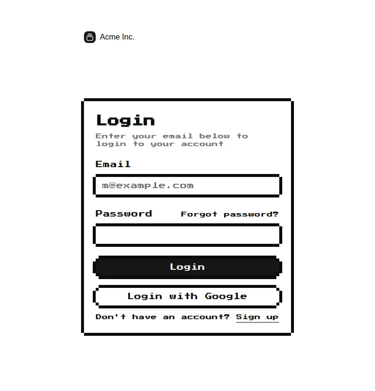 Harness screenshot of 8bitcn-login-page at 768 pixels wide