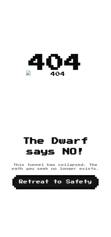 Harness screenshot of 8bitcn-not-found2 at 375 pixels wide