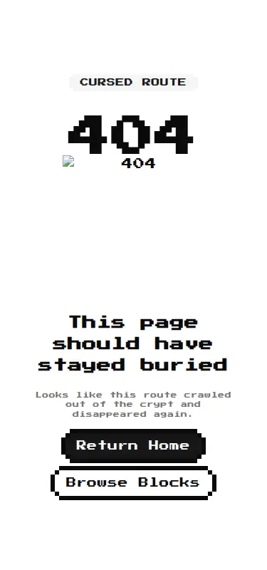 Harness screenshot of 8bitcn-not-found3 at 375 pixels wide