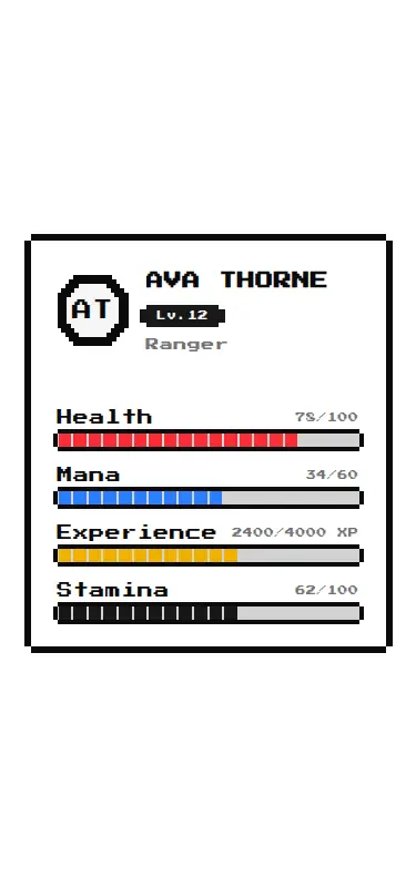 Harness screenshot of 8bitcn-player-profile-card at 375 pixels wide