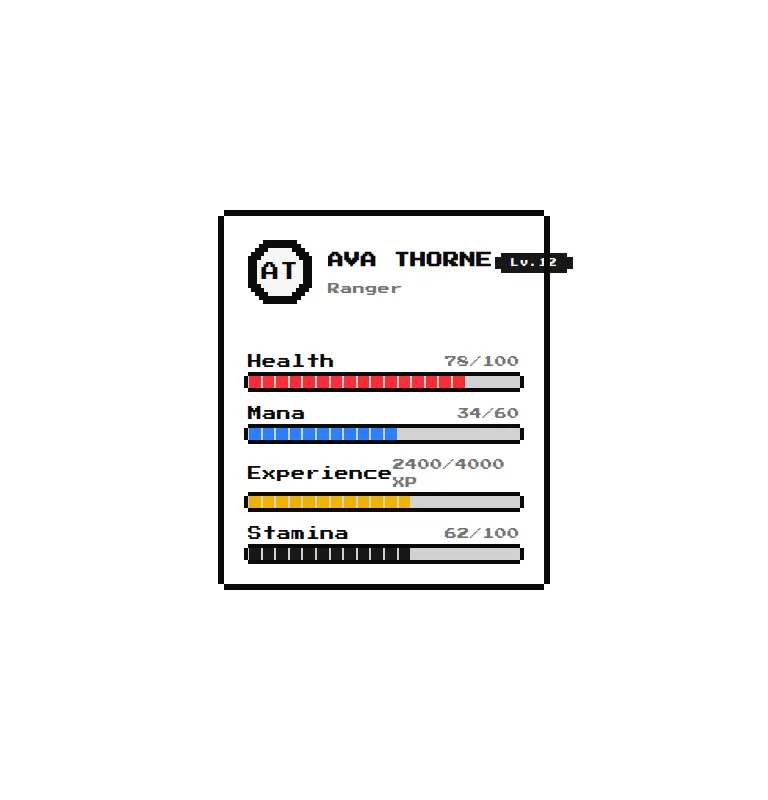 Harness screenshot of 8bitcn-player-profile-card at 768 pixels wide