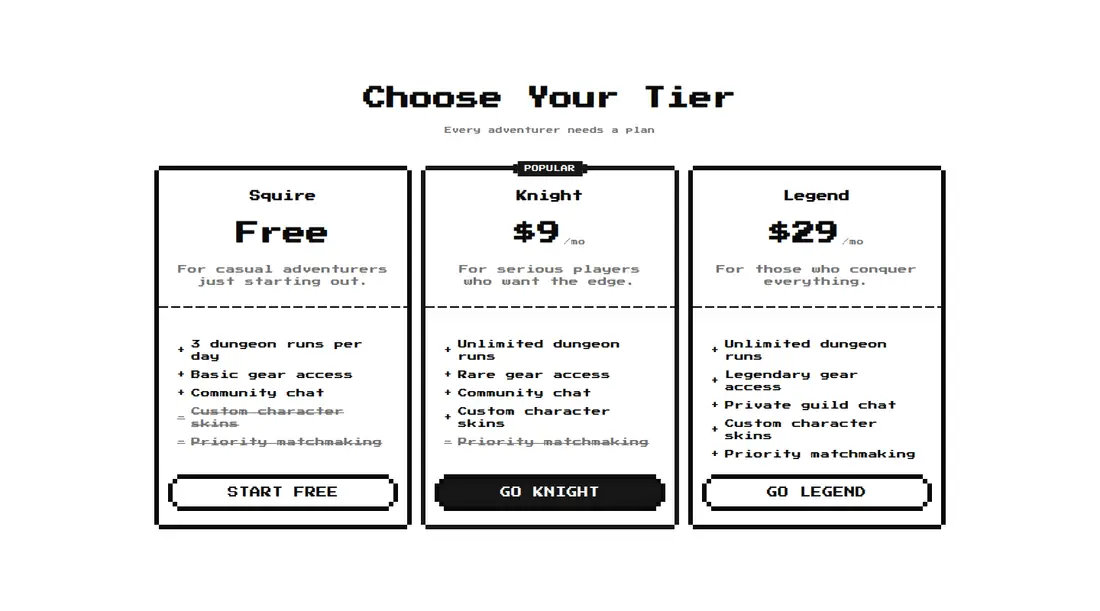 Harness screenshot of 8bitcn-pricing1 at 1440 pixels wide