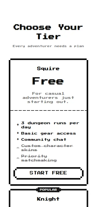 Harness screenshot of 8bitcn-pricing1 at 375 pixels wide