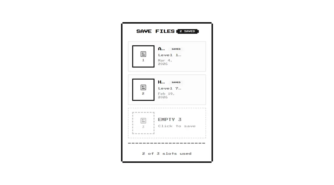 Harness screenshot of 8bitcn-save-slots at 1440 pixels wide