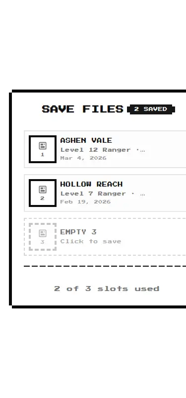 Harness screenshot of 8bitcn-save-slots at 375 pixels wide