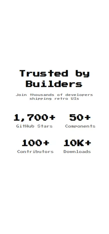Harness screenshot of 8bitcn-social-proof1 at 375 pixels wide