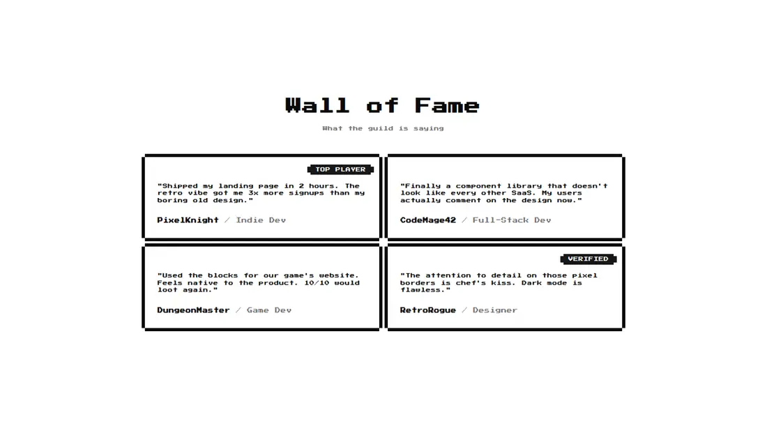 Harness screenshot of 8bitcn-social-proof2 at 1440 pixels wide