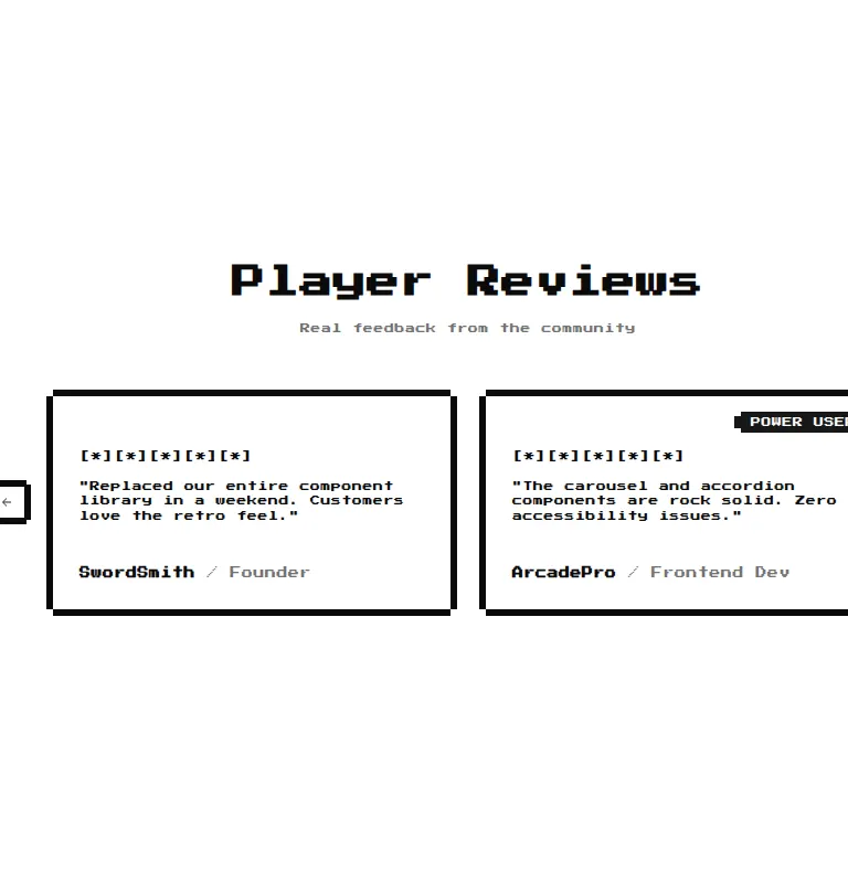 Harness screenshot of 8bitcn-social-proof3 at 768 pixels wide