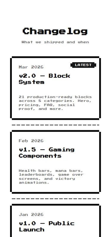 Harness screenshot of 8bitcn-team2 at 375 pixels wide