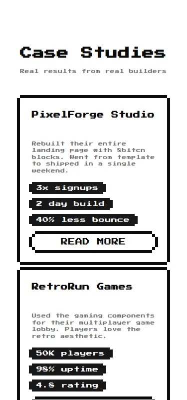 Harness screenshot of 8bitcn-team3 at 375 pixels wide