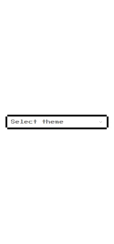 Harness screenshot of 8bitcn-theme-selector at 375 pixels wide