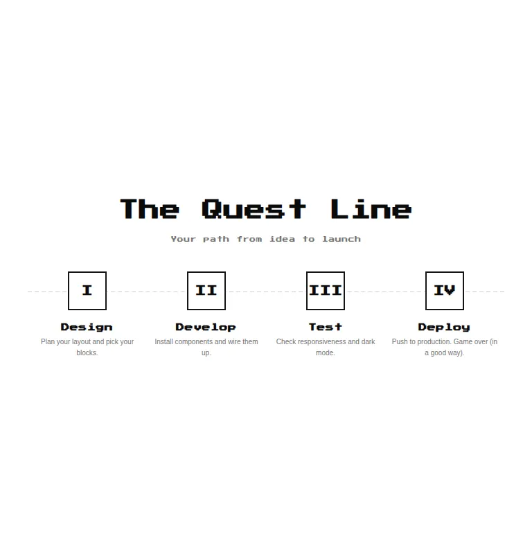 Harness screenshot of 8bitcn-timeline2 at 768 pixels wide