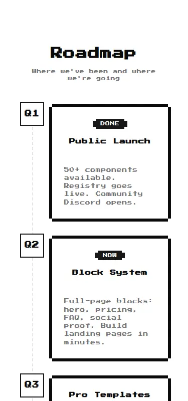 Harness screenshot of 8bitcn-timeline3 at 375 pixels wide