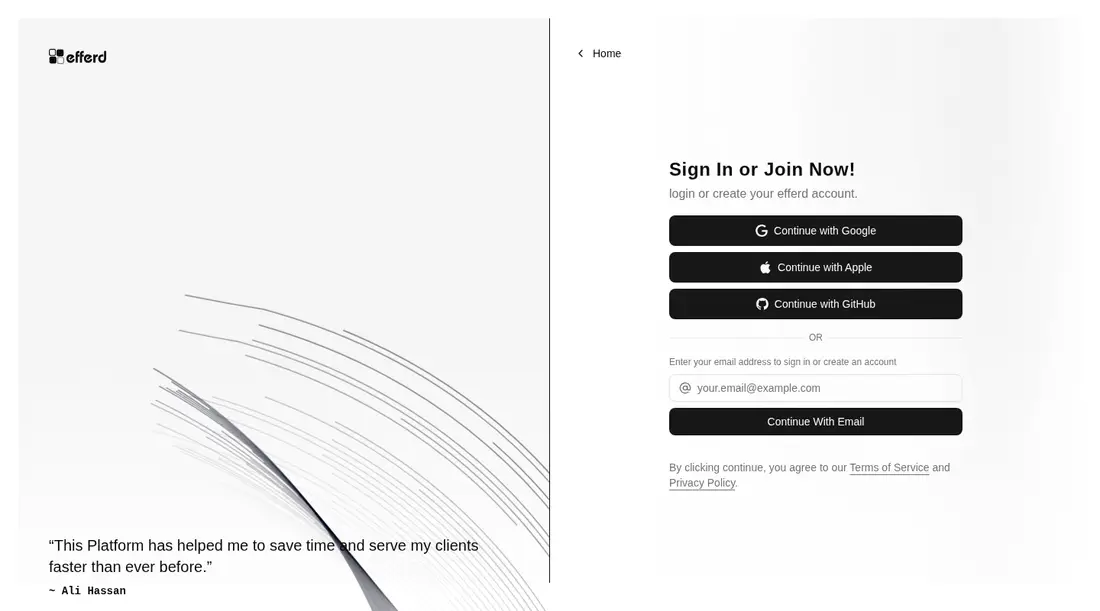Harness screenshot of efferd-auth-2 at 1440 pixels wide