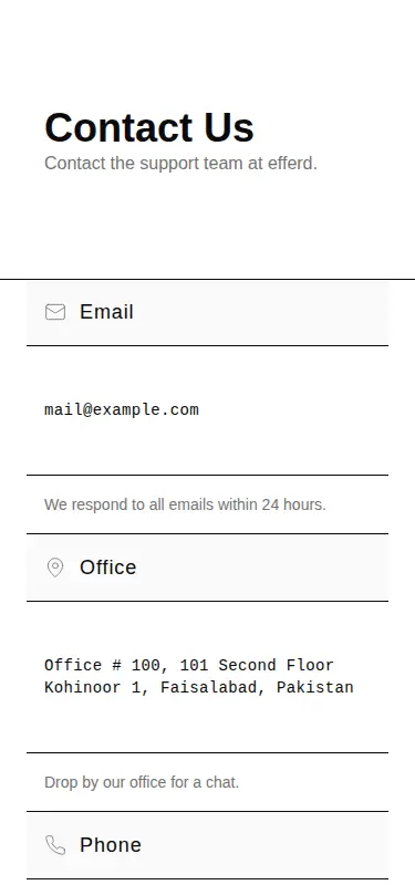 Harness screenshot of efferd-contact-1 at 375 pixels wide