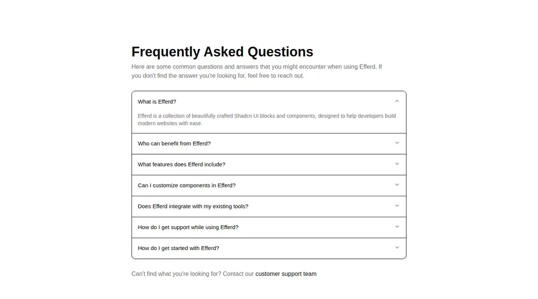 Harness screenshot of efferd-faqs-1 at 1440 pixels wide